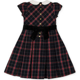 Organic Stretch Poplin Peter Pan Collar Dress with Velveteen, Black