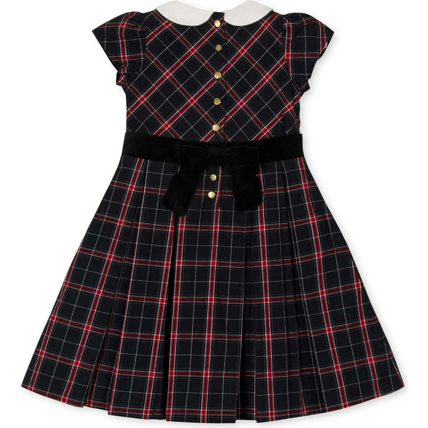Organic Stretch Poplin Peter Pan Collar Dress with Velveteen, Black
