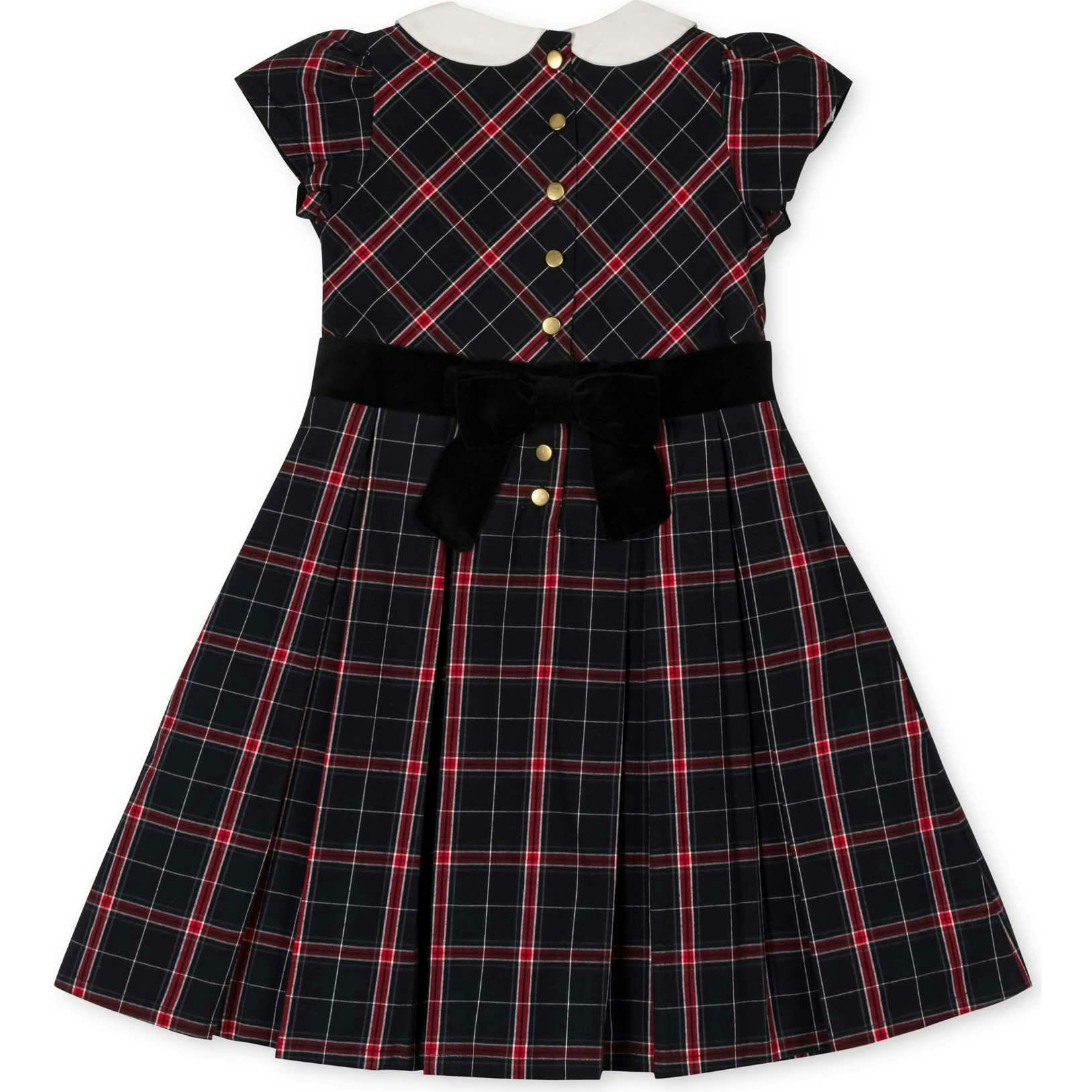Organic Stretch Poplin Peter Pan Collar Dress with Velveteen, Black