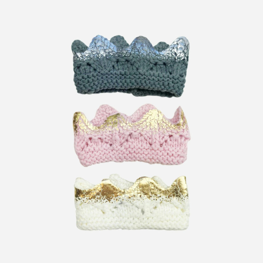 Aiden Hand-Knit Crown, Cream with Gold