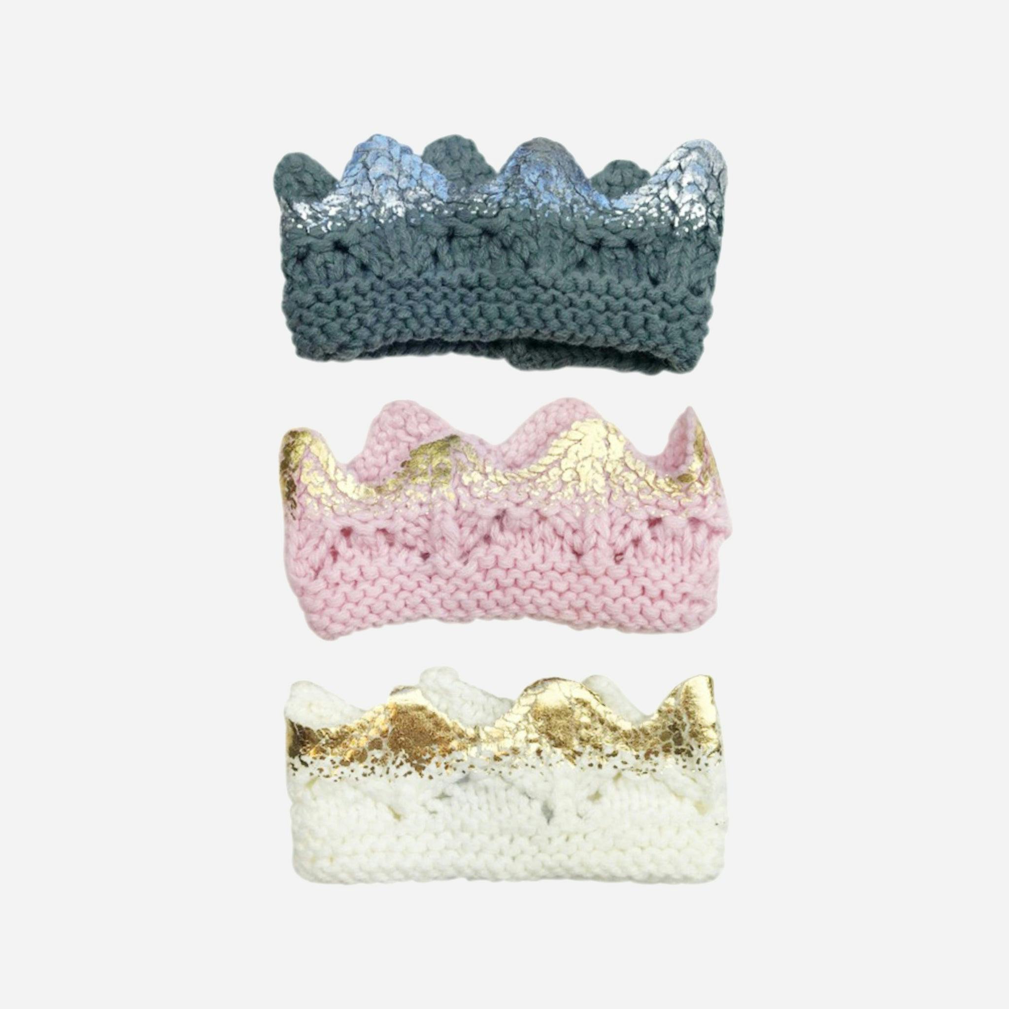 Aiden Hand-Knit Crown, Cream with Gold