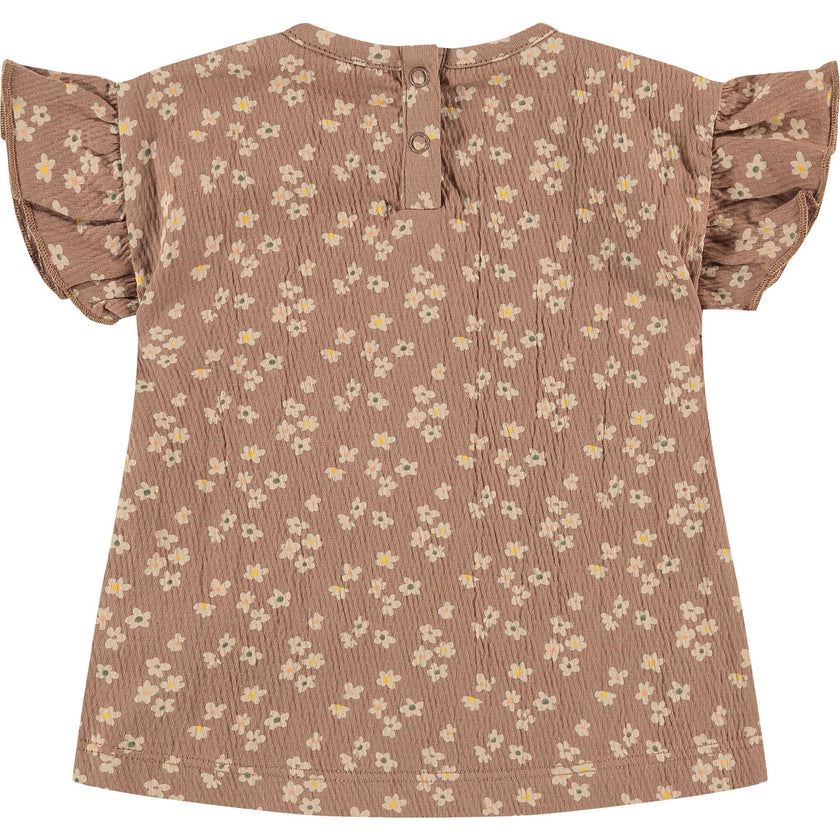 Flutter Sleeve All-Over Floral Graphic Print T-Shirt