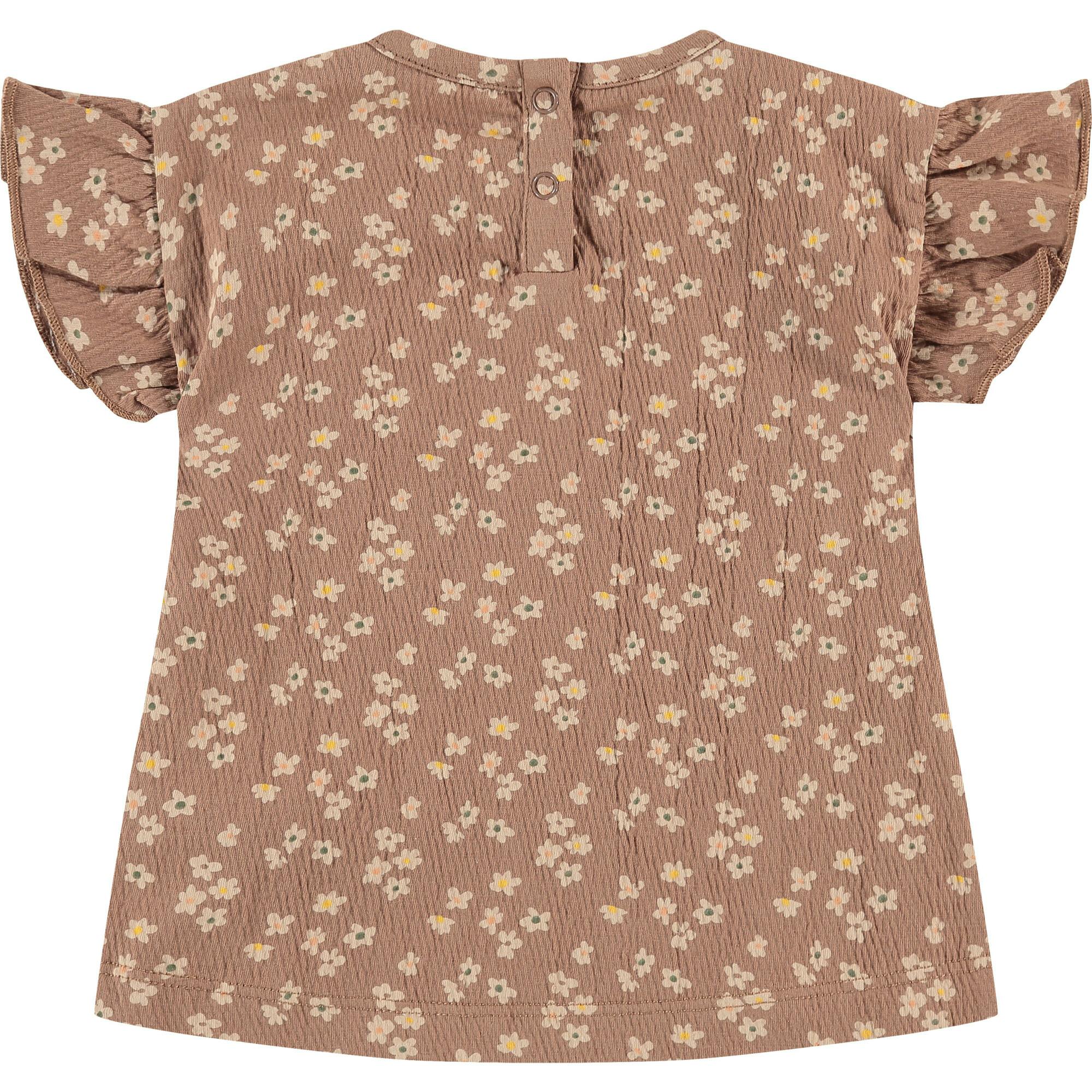 Flutter Sleeve All-Over Floral Graphic Print T-Shirt