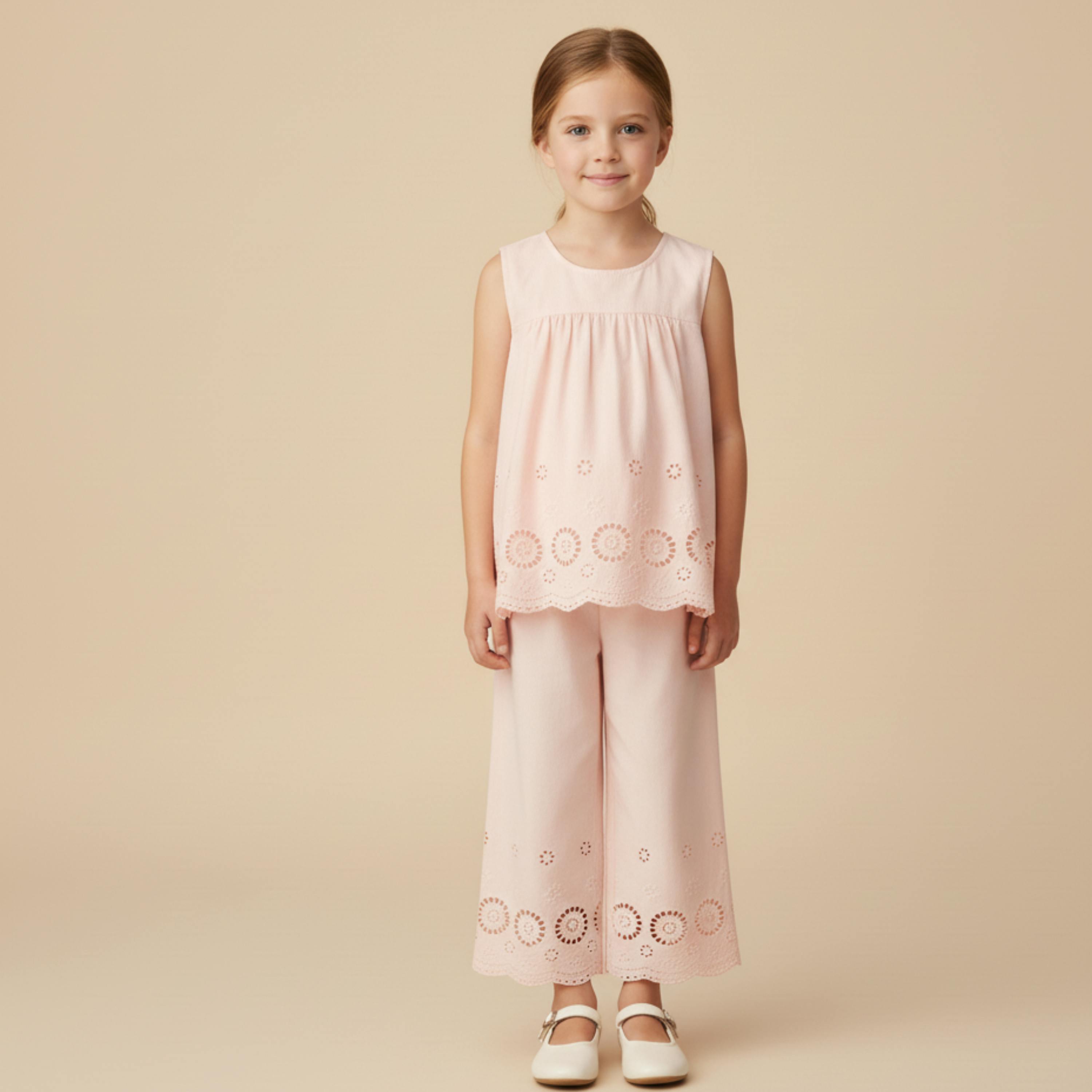 Organic Eyelet Top And Pant Set - Blush Eyelet