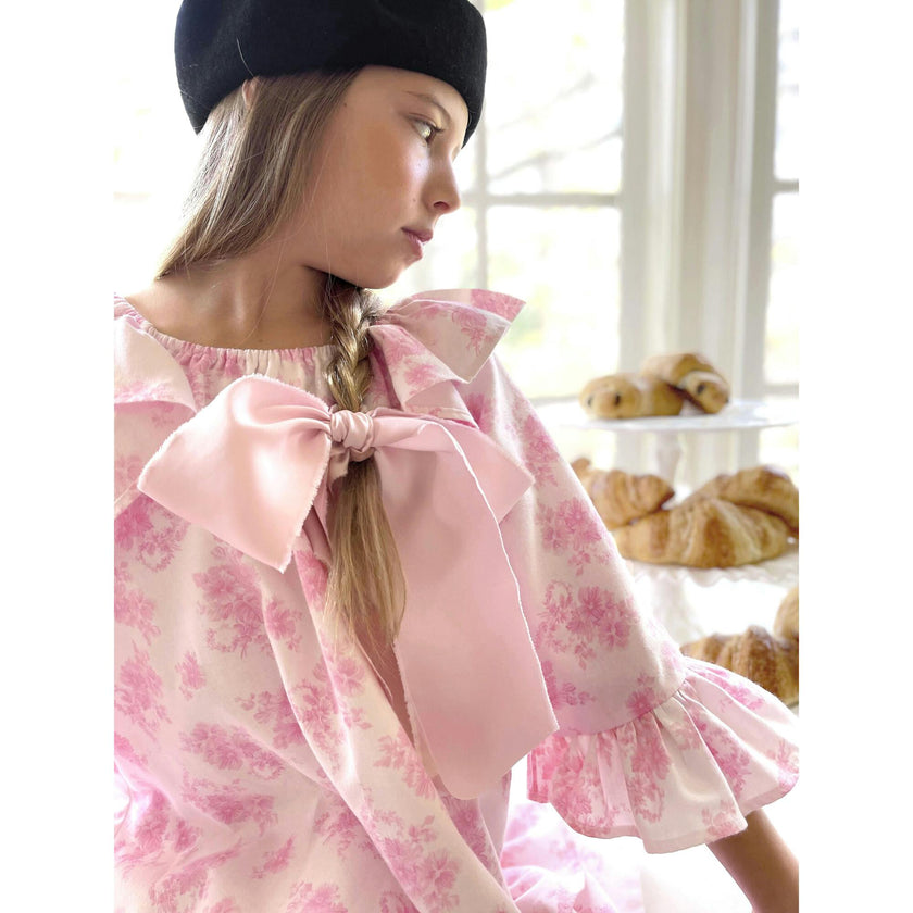 Triomphe 3/4 Sleeve Ruffled Toile Dress, Pink