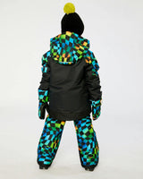 Two Piece Play Snowsuit Black Colorblock With Green Yellow And Blue Checkerboard Pants