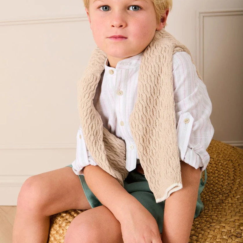 Hampton Stripe Mao Collar Shirt in Green (3- 10yrs)