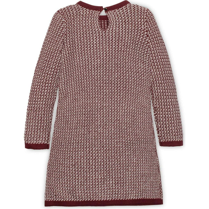 Organic Long Sleeve Bow Detail Tweed Sweater Dress, Red