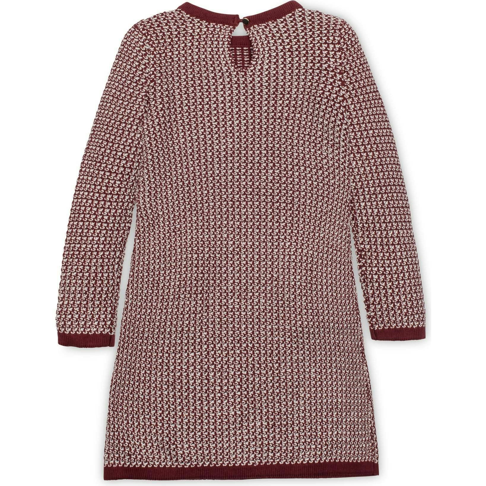 Organic Long Sleeve Bow Detail Tweed Sweater Dress, Red