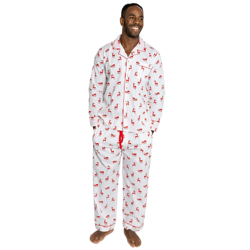 Men's Reindeer Red Long PJ Set - Organic Cotton Poplin