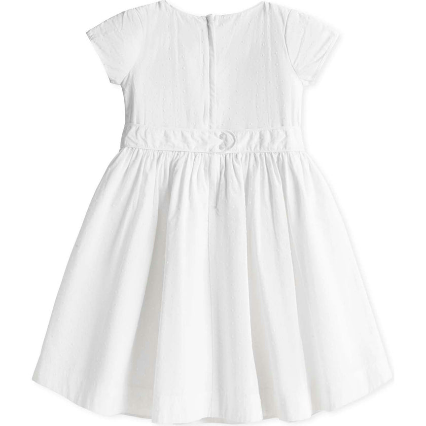 Organic Tulip Sleeve Swiss Dot Party Dress, White