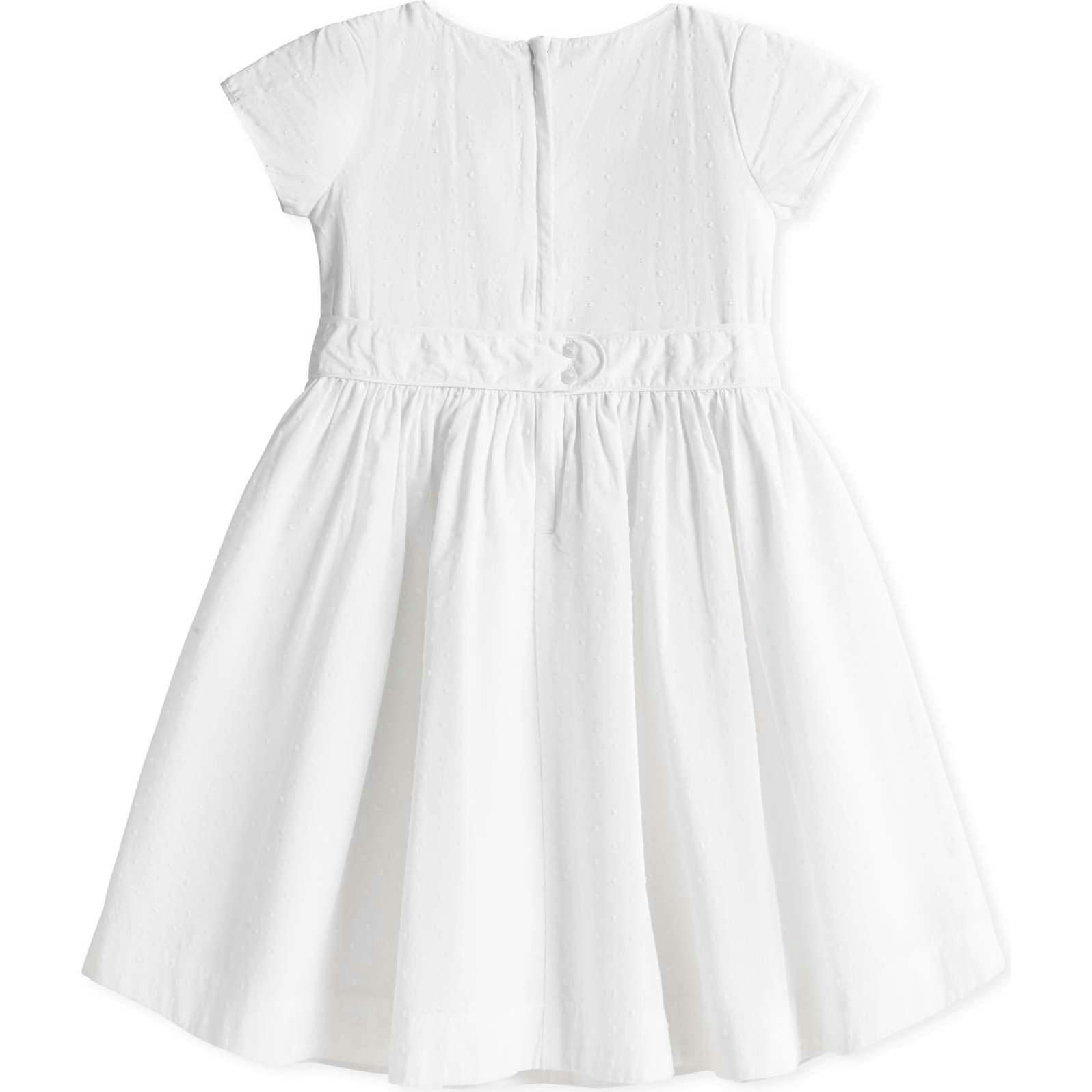 Organic Tulip Sleeve Swiss Dot Party Dress, White