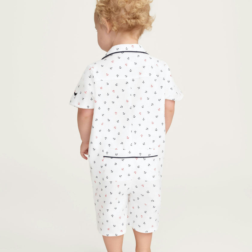 Baby's Twill Summer Romper in Anchors Away White