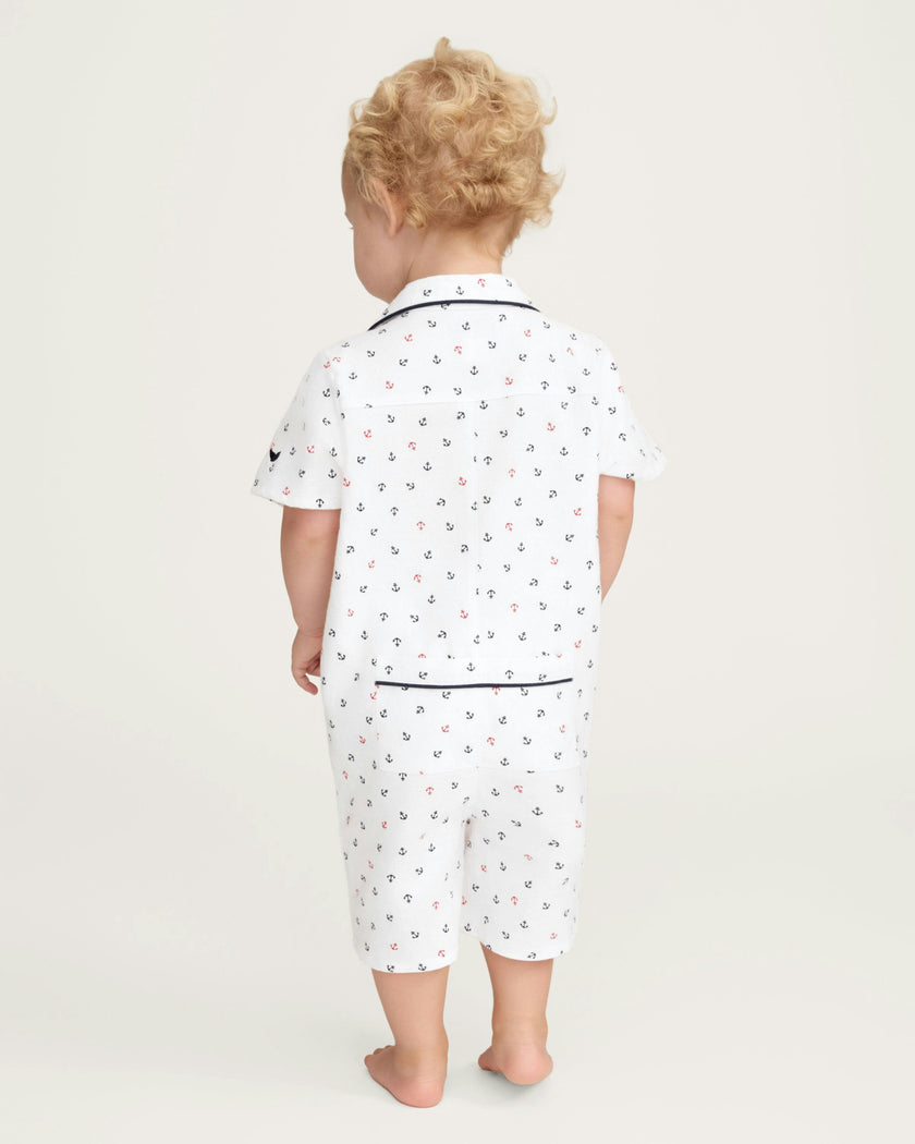Baby's Twill Summer Romper in Anchors Away White