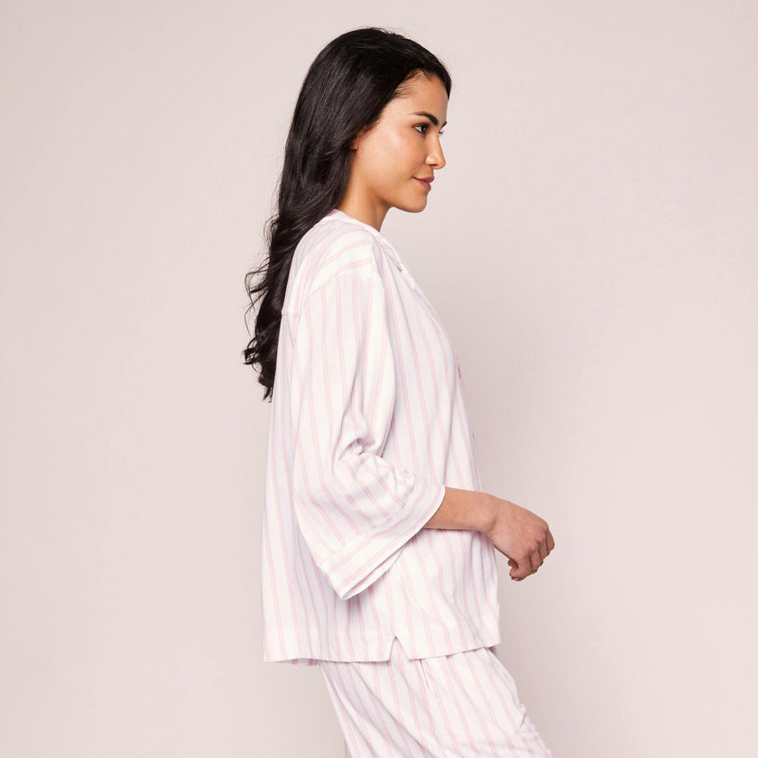 The Olivia Wide Leg Pima Pajama Set in Pink Stripe