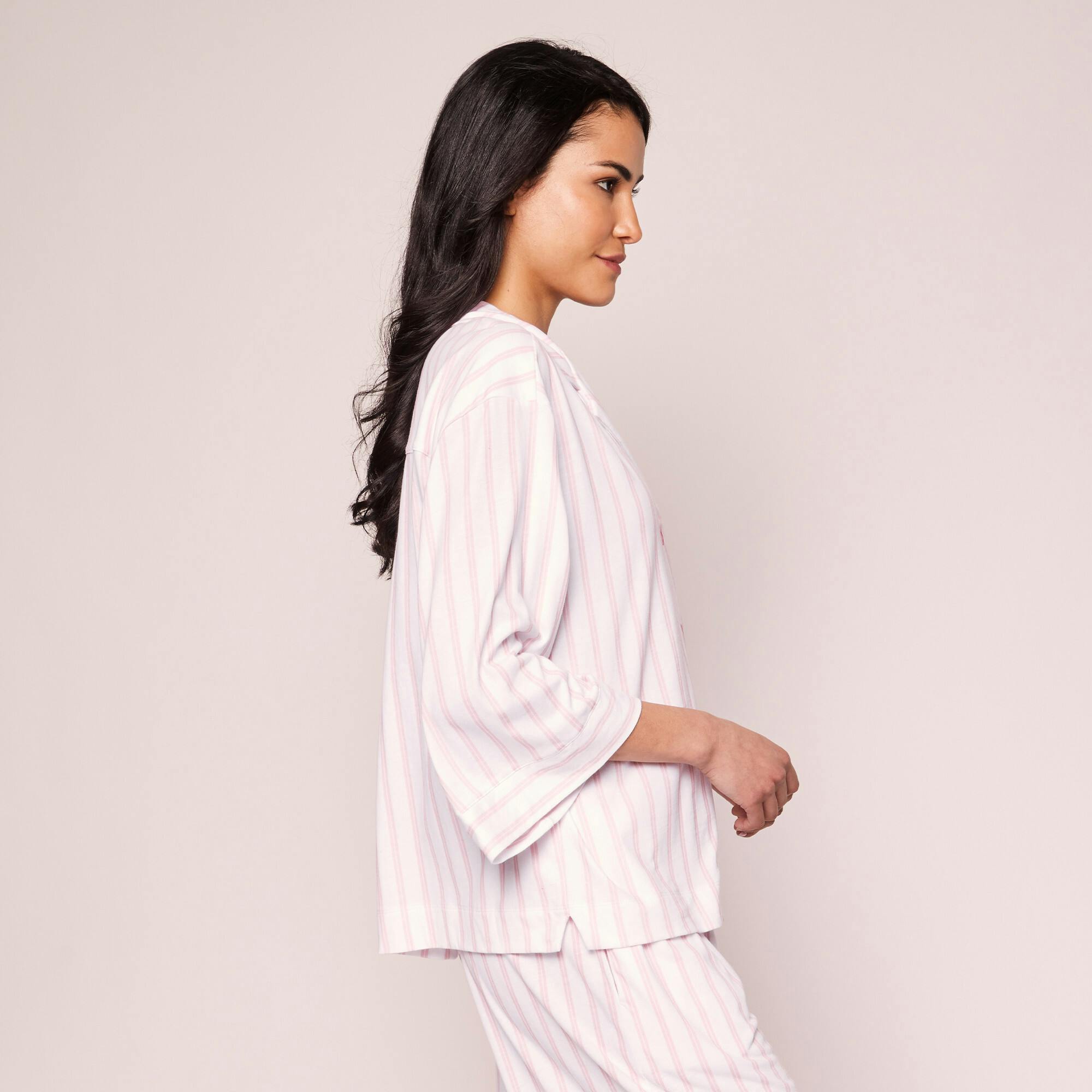 The Olivia Wide Leg Pima Pajama Set in Pink Stripe