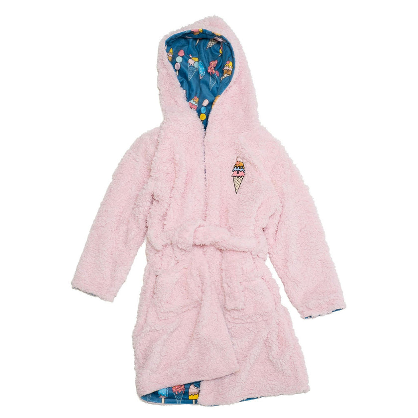 Cozy Switch Robe – Reversible Sherpa & Printed Mink Robe with Appliqué, Ice Cream