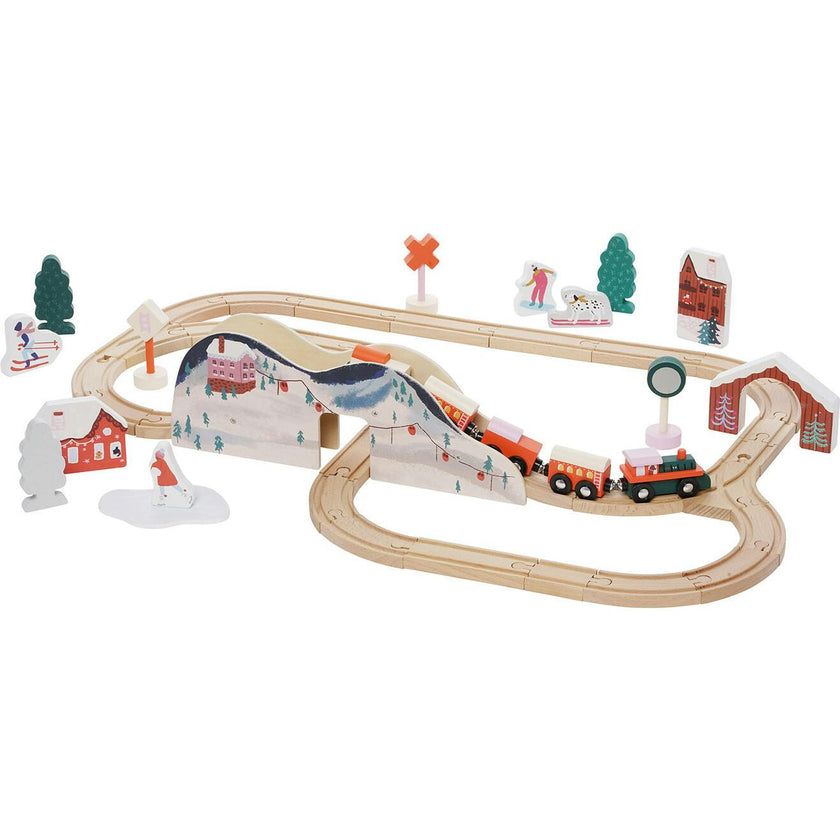 Manhattan Toy Alpine Express 49-Piece Wooden Toy Train Set with Scenic Accessories for Toddlers 3 Years and Up