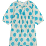 Sara Girl's Popover Dress Cream Aqua Ikat, Blue