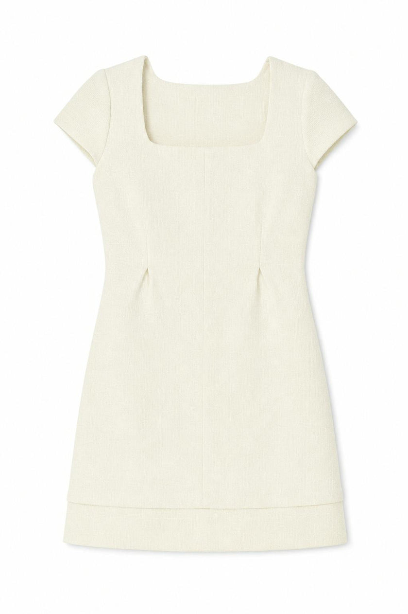 Fifine Beige Cap Sleeve Tweed Dress