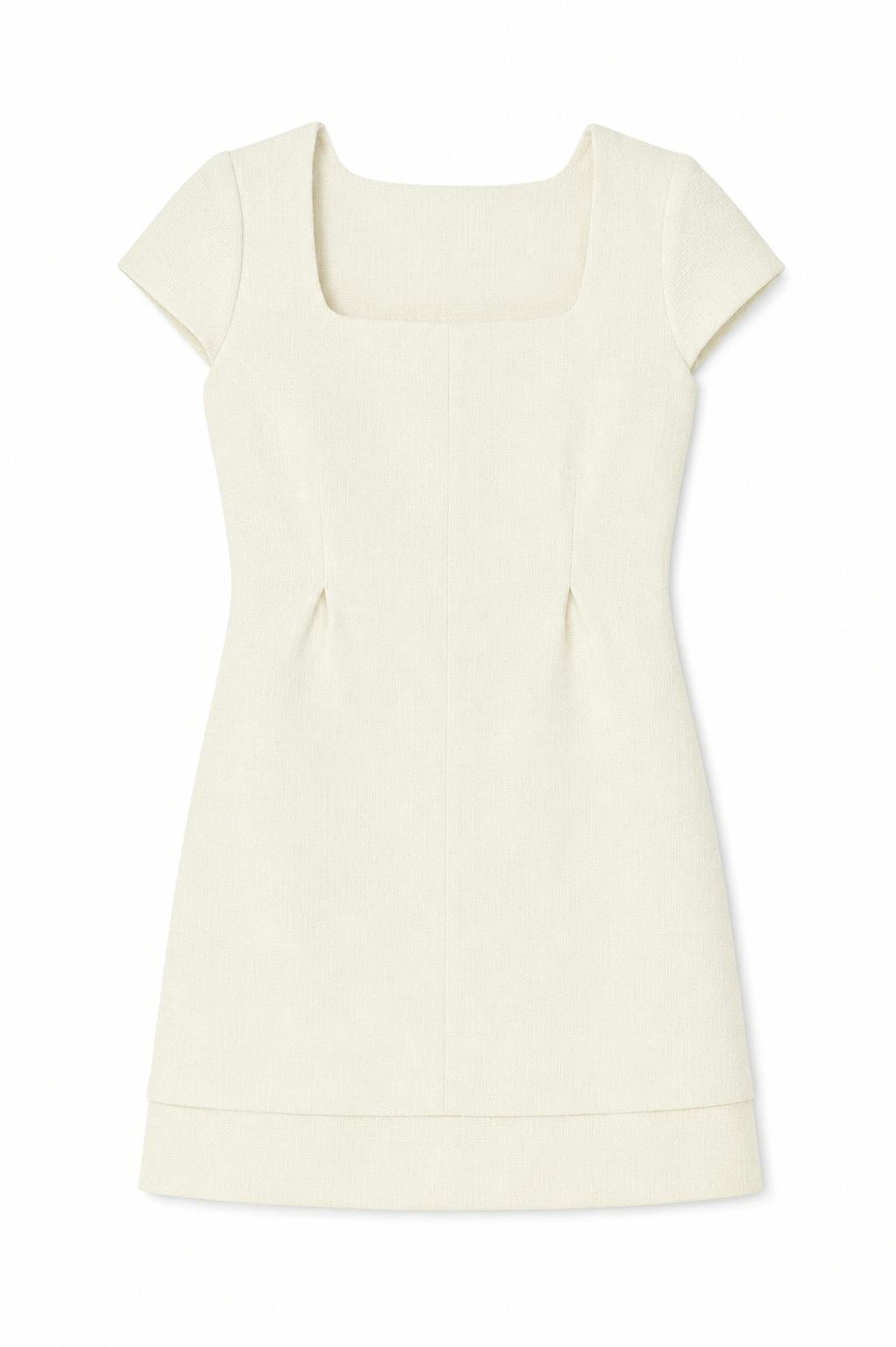 Fifine Beige Cap Sleeve Tweed Dress