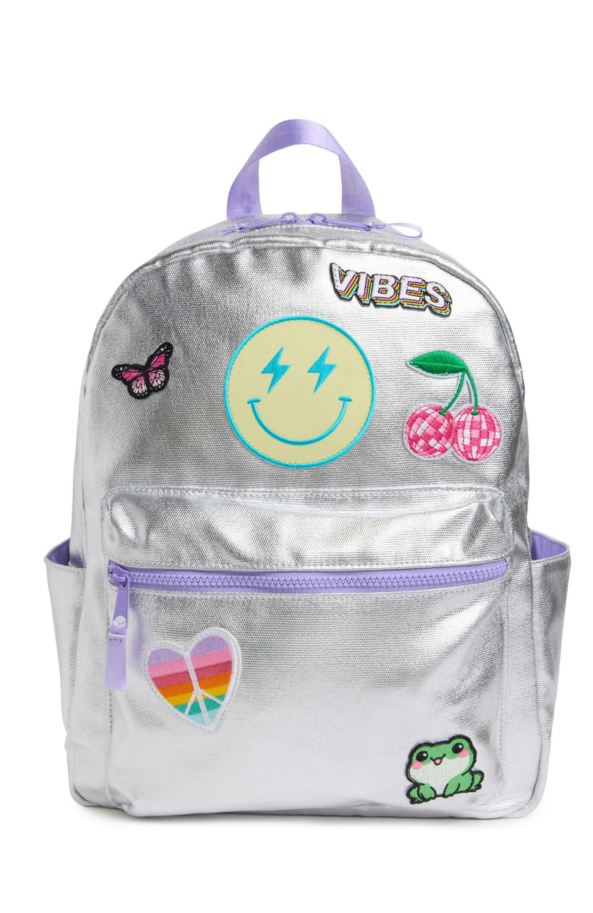 Silver Kid's Backpack With Patches