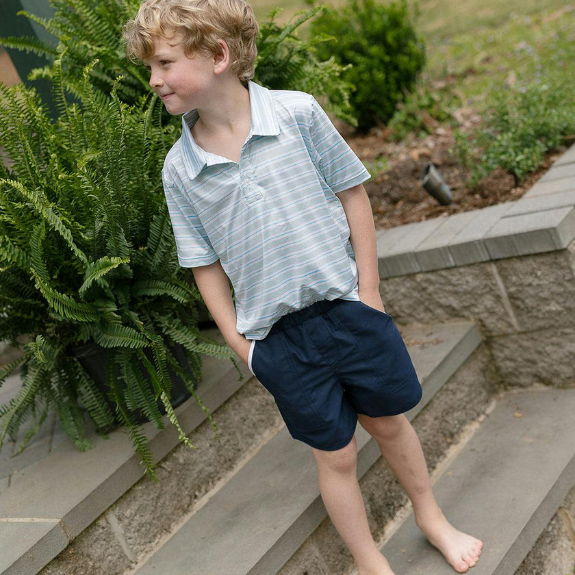 Athletic Polo in Stripe in Blue Jay