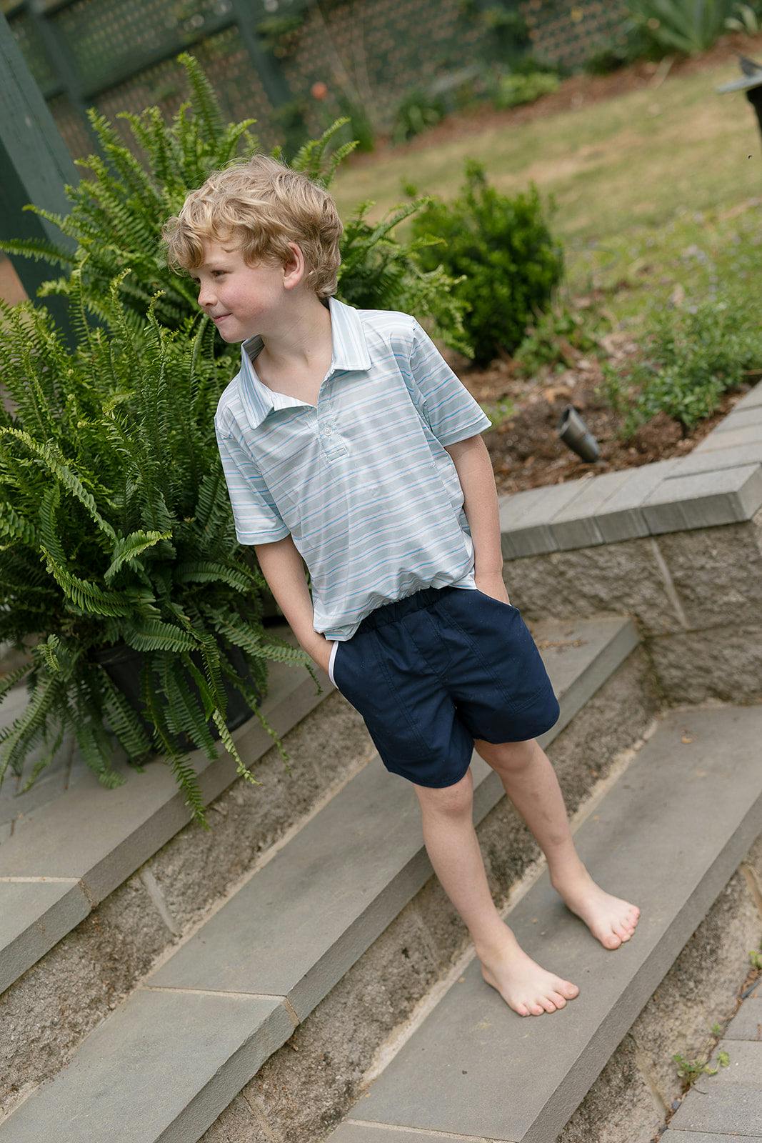 Athletic Polo in Stripe in Blue Jay