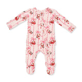 Bows & Santa - 2 Way Ruffle Back Zipper Footie