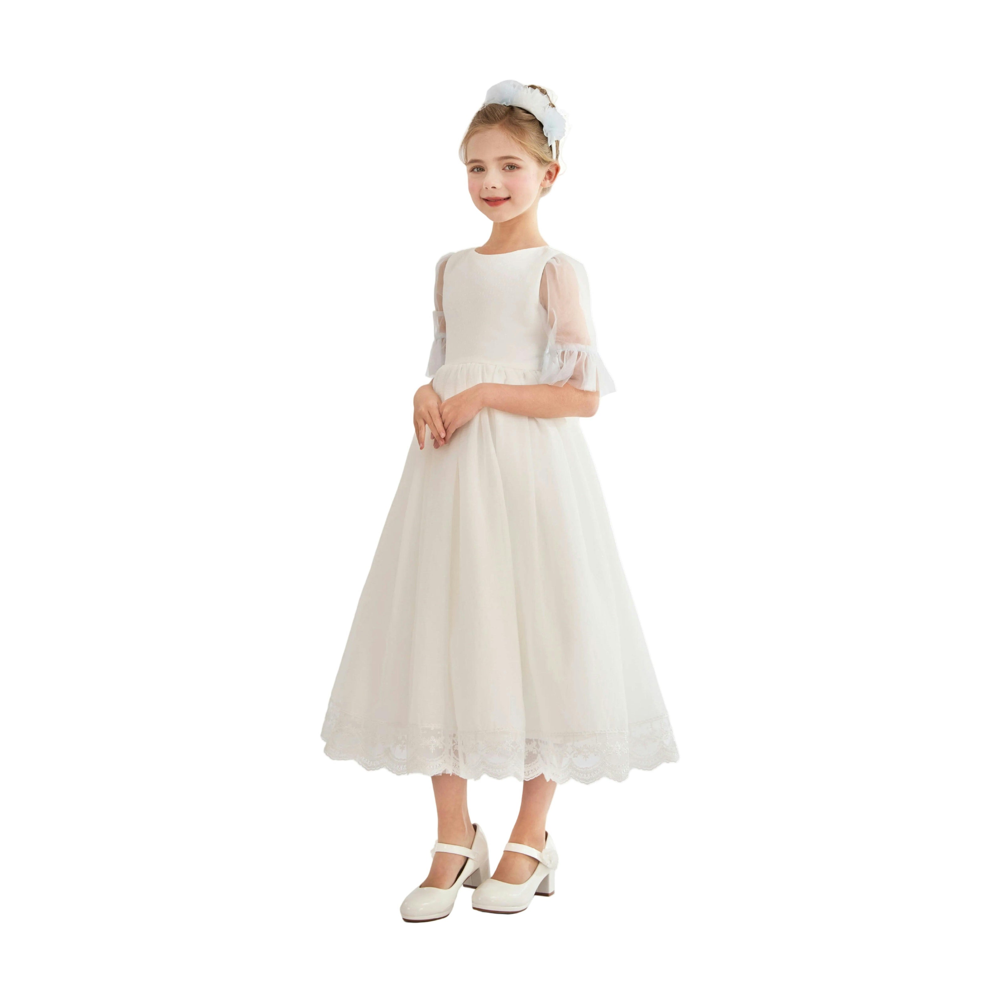 White Montessa Formal Dress with Lace Trim