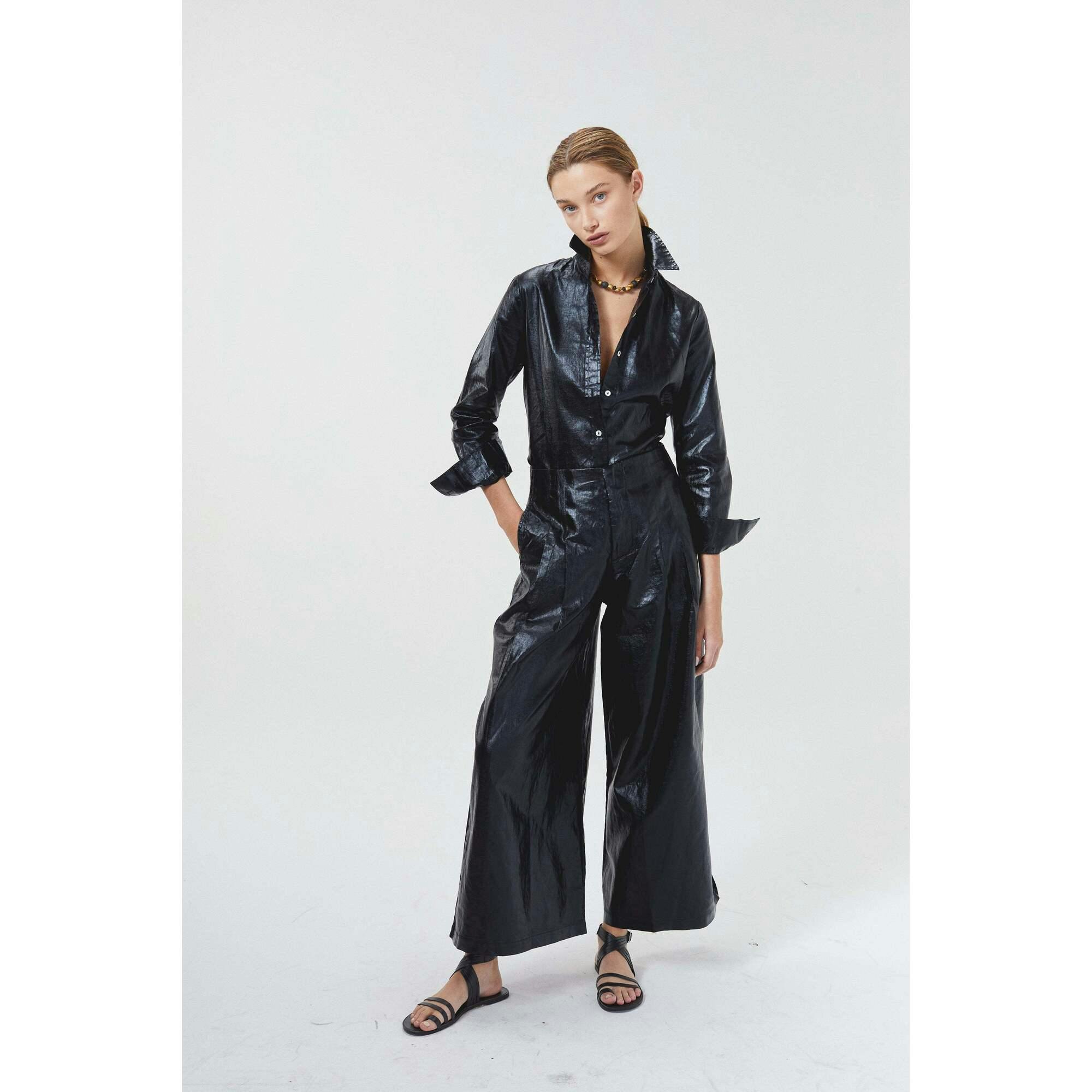 Culotte Metallic Linen Pants - Gold
