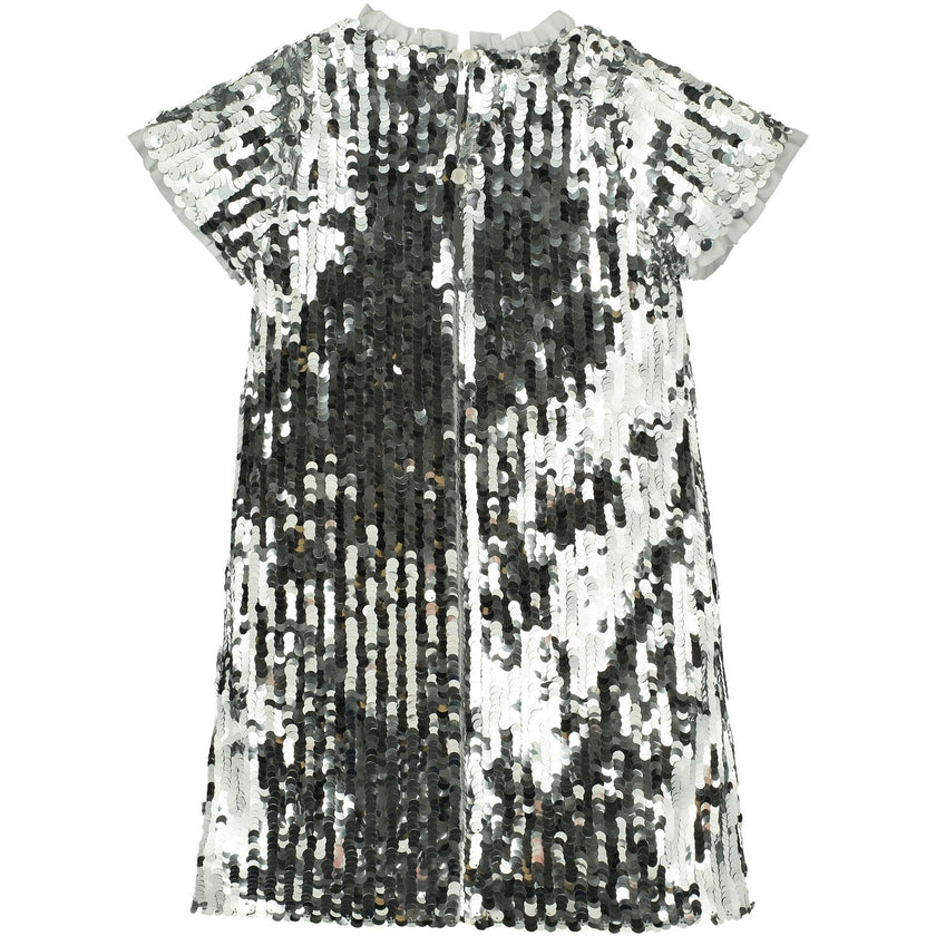 Coco Sequin Girls Party Dress, Silver