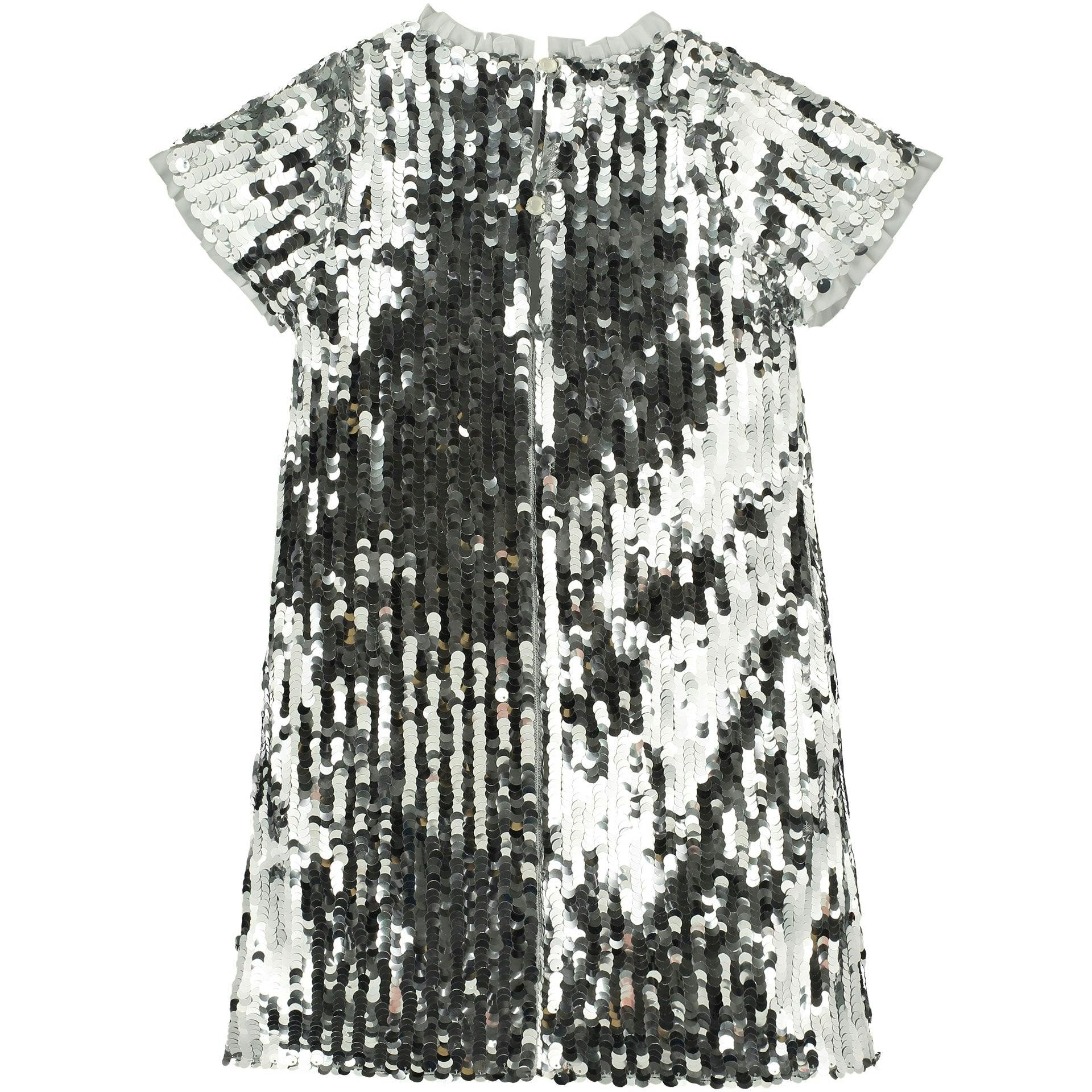 Coco Sequin Girls Party Dress, Silver