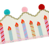 Packed Party Birthday Wishes Reusable Glitter Pom Pom Crown - Metallic Fabric Birthday Candle Crown with Multicolor Poms and Adjustable Satin Ties