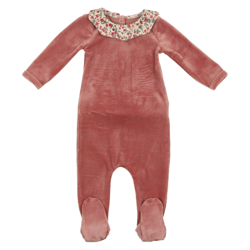 Girl's Velour Collar Long Sleeve Footie