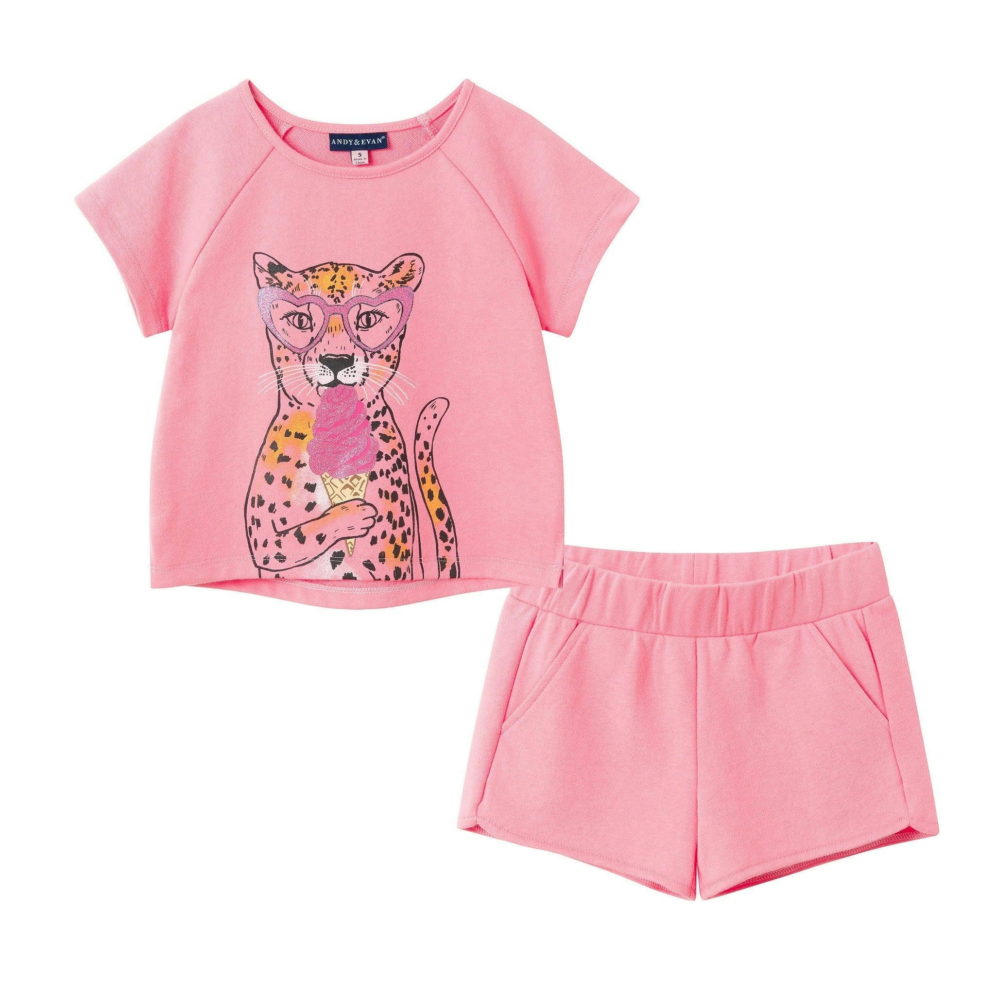 Girls French Terry Top & Short | Glitter Cheetah