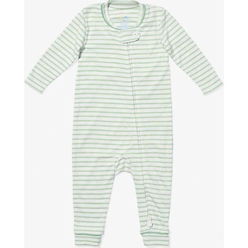 Ziggy Zip Romper, Dusty Seafoam Mini Stripe
