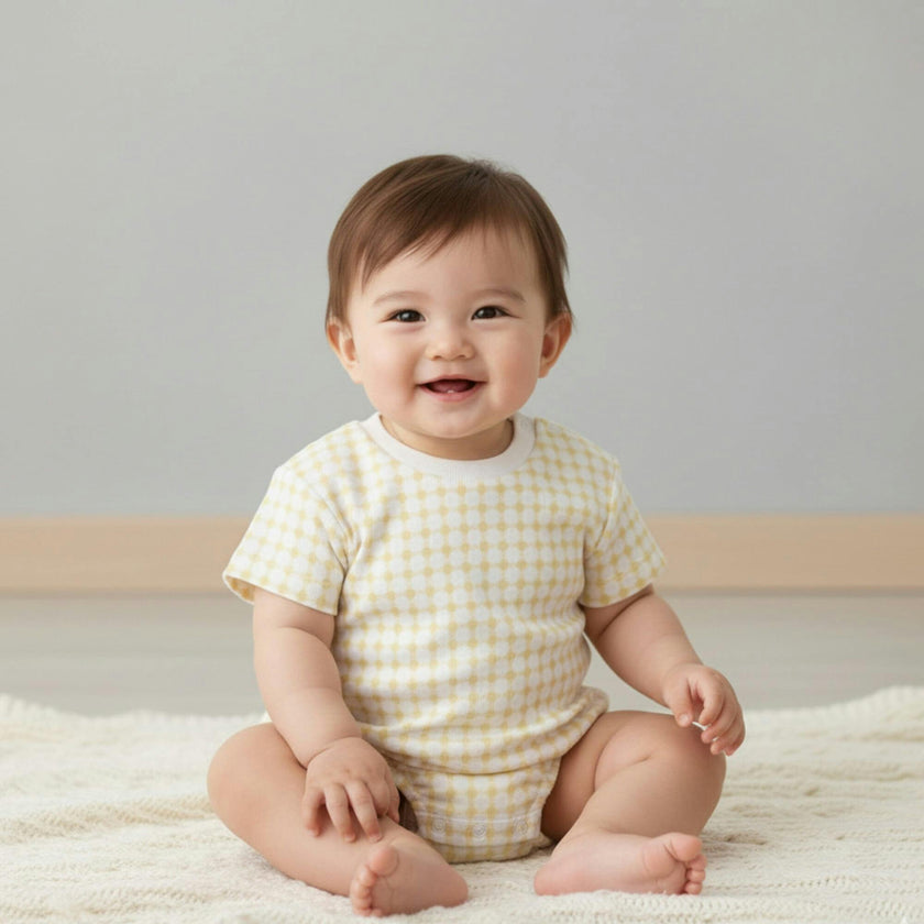 Organic Short Sleeve Bubble Romper - Dotty Gingham