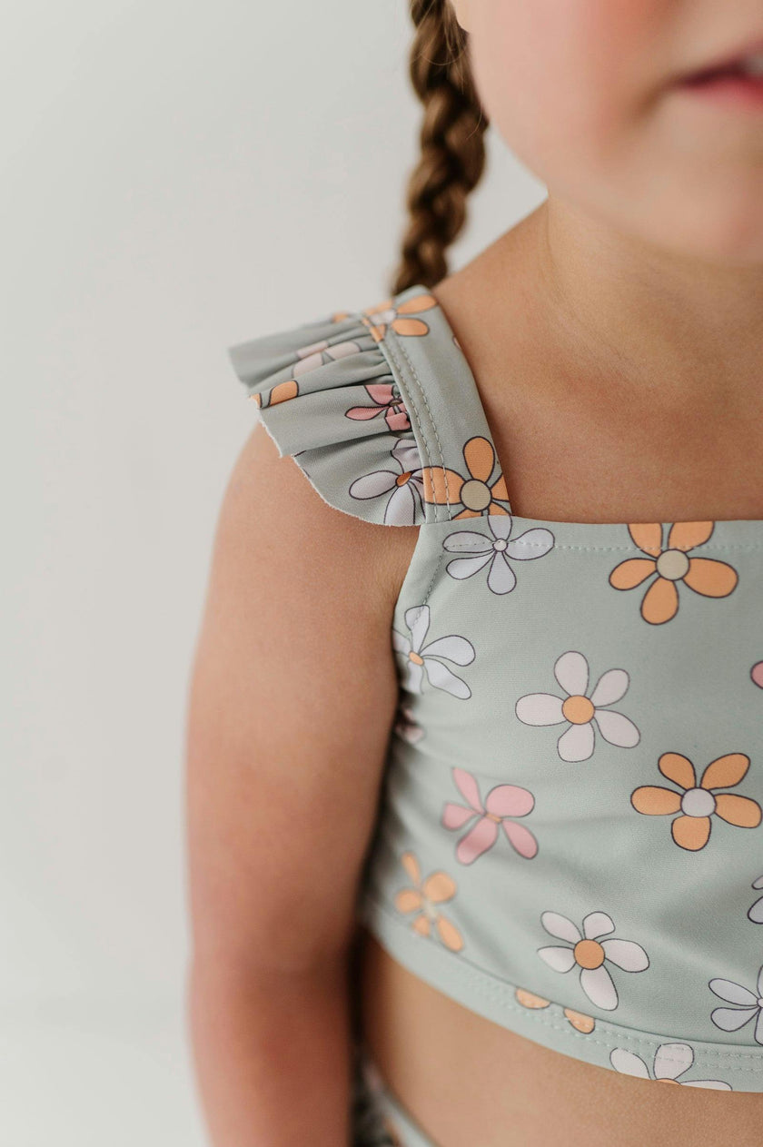 Girls Two-Piece Ruffle Swimsuit in Sketched Daisy