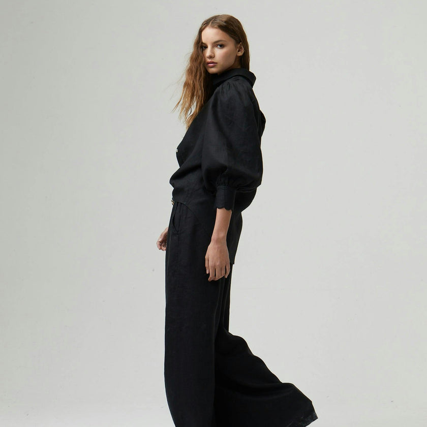Cape Linen Pants - Black
