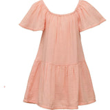 Peach Flutter Sleeve Beach Dress