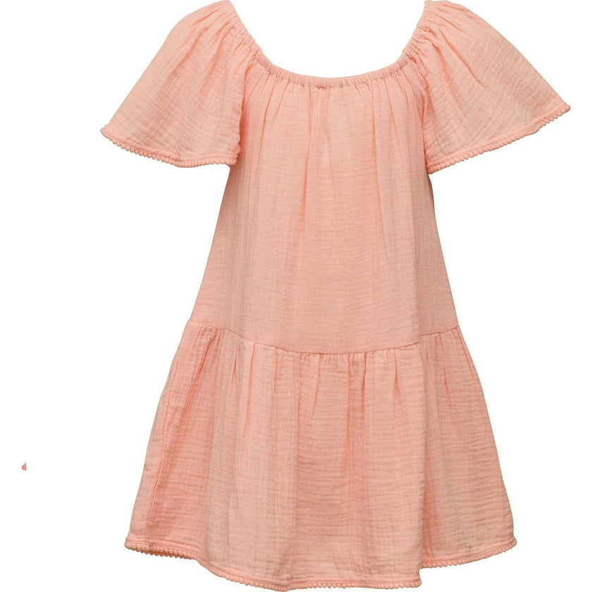 Peach Flutter Sleeve Beach Dress
