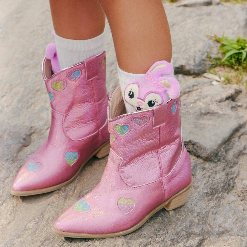 Pink Iridescent Heart Cowgirl Boots