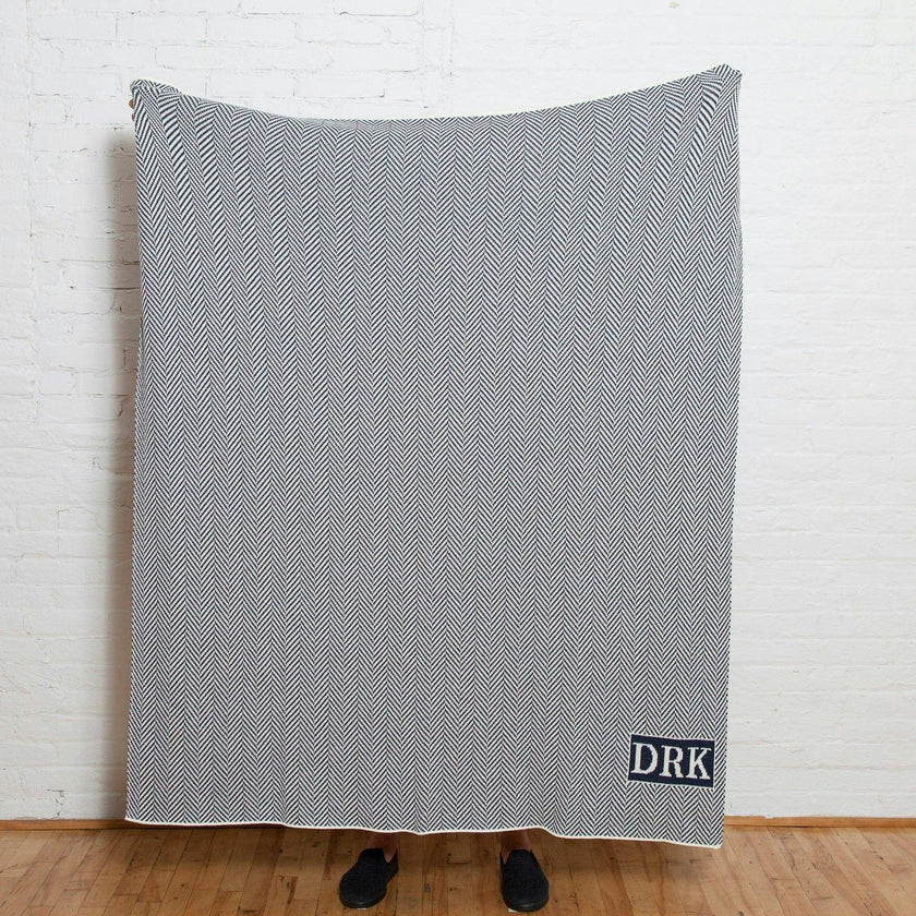 Custom Personalized Sustainable Knit Throw Blanket - Herringbone Initials