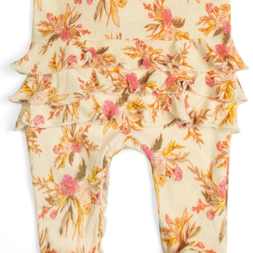 Vintage Floral Organic Cotton Ruffle Zipper Footed Romper