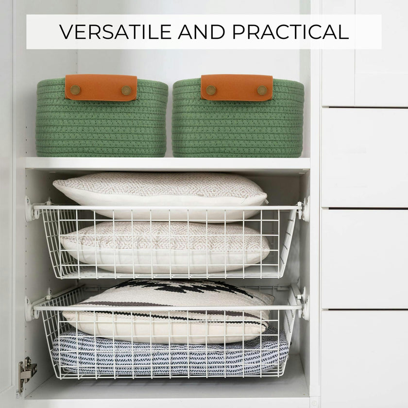 Beautiful Storage Basket Set of 5 - Modern Cotton Rope Baskets for Organizing Shelves - Perfect Bins for Nursery, Changing Table, Office and Living Room