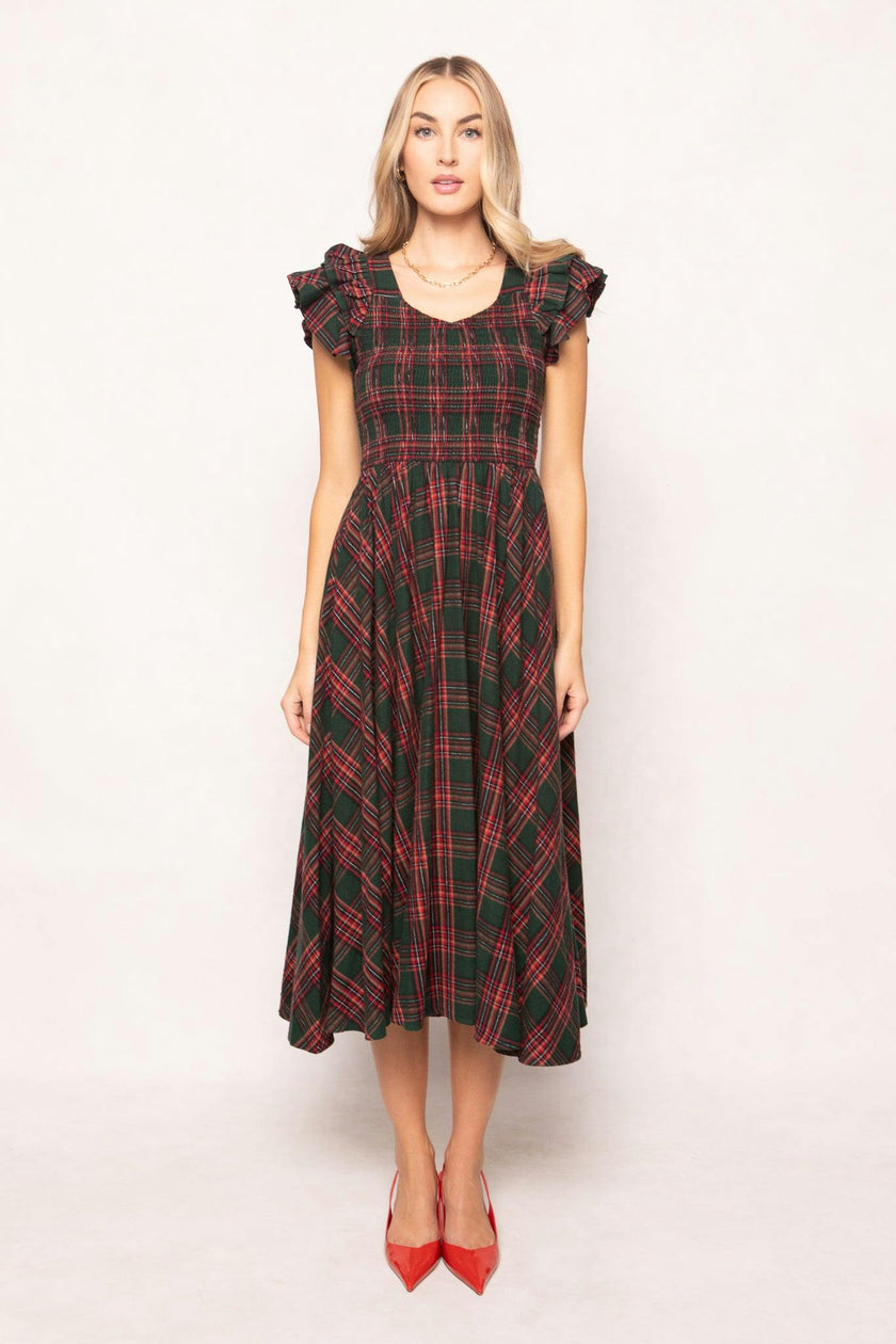 Hattie Dress in Evergreen Plaid