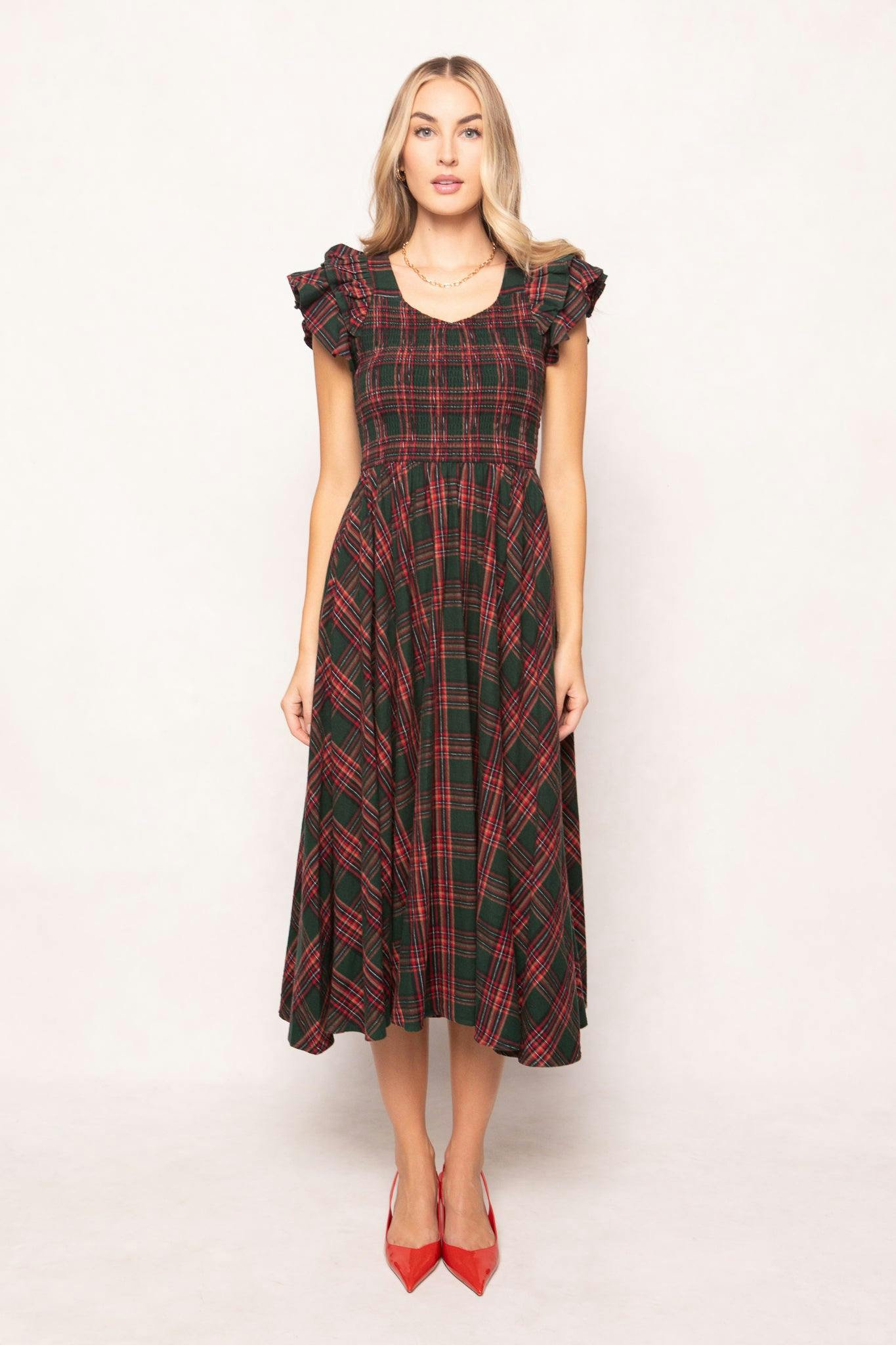 Hattie Dress in Evergreen Plaid