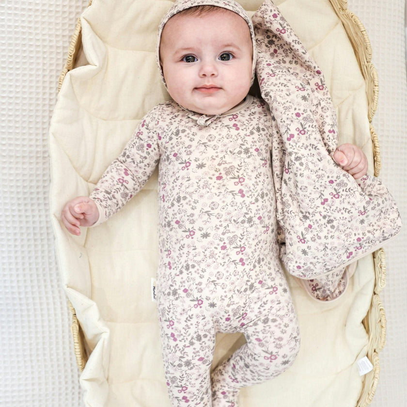 Elegant Floral Footie and Beanie Set