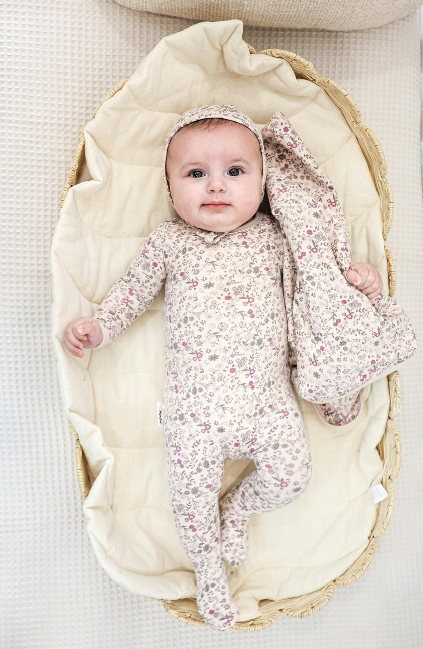 Elegant Floral Footie and Beanie Set